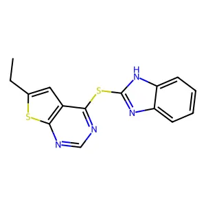 4-(1H-benzimidazol-2-ylsulfanyl)-6-ethylthieno[2,3-d]pyrimidine structure