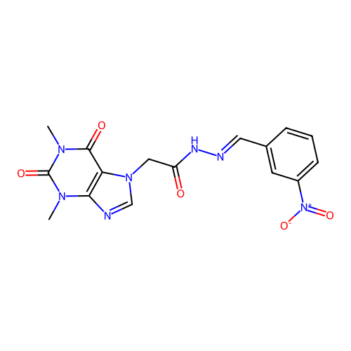 2-(1,3-dimethyl-2,6-dioxo-1,2,3,6-tetrahydro-7H-purin-7-yl)-N'-[(E)-(3-nitrophenyl)methylidene]acetohydrazide structure