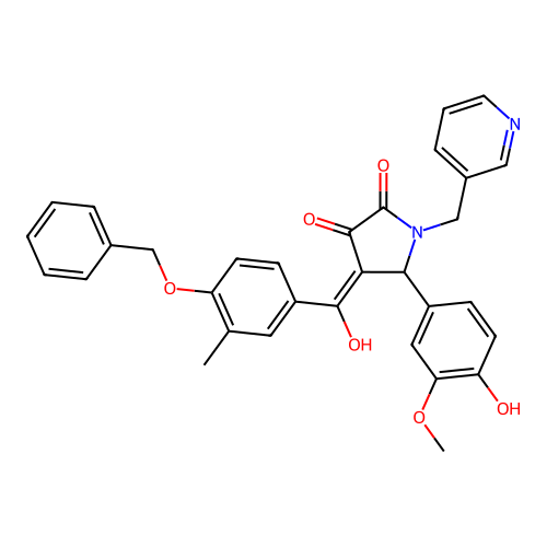 (4E)-5-(4-hydroxy-3-methoxyphenyl)-4-[hydroxy-(3-methyl-4-phenylmethoxyphenyl)methylidene]-1-(pyridin-3-ylmethyl)pyrrolidine-2,3-dione structure
