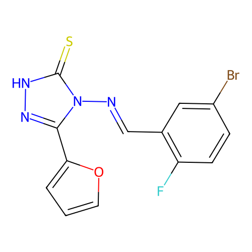 4-[(E)-(5-bromo-2-fluorophenyl)methylideneamino]-3-(furan-2-yl)-1H-1,2,4-triazole-5-thione structure
