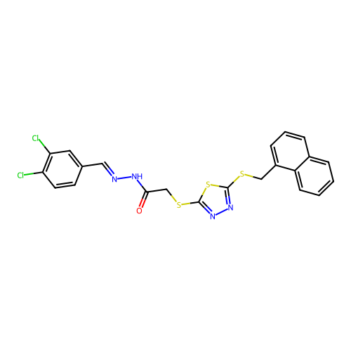 (E)-N'-(3,4-dichlorobenzylidene)-2-((5-((naphthalen-1-ylmethyl)thio)-1,3,4-thiadiazol-2-yl)thio)acetohydrazide structure