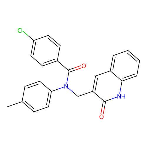 4-chloro-N-(4-methylphenyl)-N-[(2-oxo-1H-quinolin-3-yl)methyl]benzamide structure