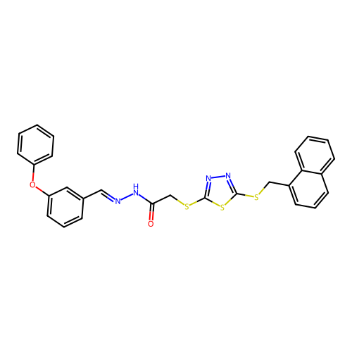 2-({5-[(naphthalen-1-ylmethyl)sulfanyl]-1,3,4-thiadiazol-2-yl}sulfanyl)-N'-[(E)-(3-phenoxyphenyl)methylidene]acetohydrazide structure