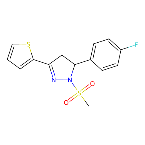 5-(4-fluorophenyl)-1-(methylsulfonyl)-3-(thiophen-2-yl)-4,5-dihydro-1H-pyrazole structure