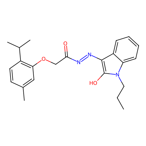 2-[5-methyl-2-(propan-2-yl)phenoxy]-N'-[(3Z)-2-oxo-1-propyl-1,2-dihydro-3H-indol-3-ylidene]acetohydrazide structure