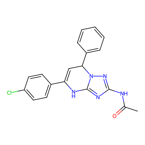 N-[5-(4-chlorophenyl)-7-phenyl-3,7-dihydro[1,2,4]triazolo[1,5-a]pyrimidin-2-yl]acetamide structure