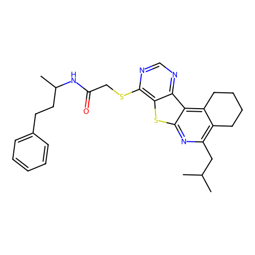 2-((5-isobutyl-1,2,3,4-tetrahydropyrimido[4',5':4,5]thieno[2,3-c]isoquinolin-8-yl)thio)-N-(4-phenylbutan-2-yl)acetamide structure