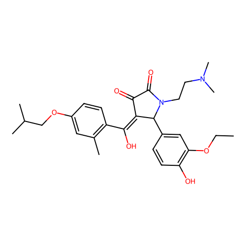(4E)-1-(2-dimethylaminoethyl)-5-(3-ethoxy-4-hydroxyphenyl)-4-[hydroxy-[2-methyl-4-(2-methylpropoxy)phenyl]methylidene]pyrrolidine-2,3-dione structure