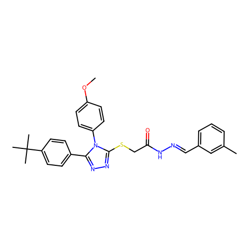 2-{[5-(4-tert-butylphenyl)-4-(4-methoxyphenyl)-4H-1,2,4-triazol-3-yl]sulfanyl}-N'-[(E)-(3-methylphenyl)methylidene]acetohydrazide structure