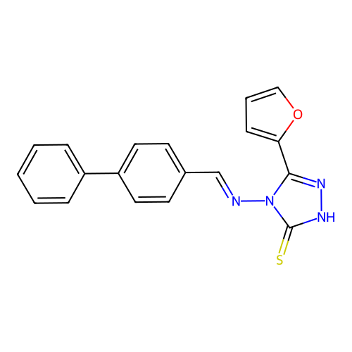 3-(furan-2-yl)-4-[(E)-(4-phenylphenyl)methylideneamino]-1H-1,2,4-triazole-5-thione structure