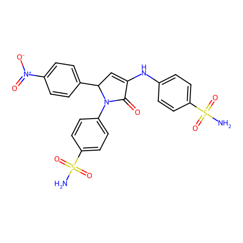 4-[[2-(4-nitrophenyl)-5-oxo-1-(4-sulfamoylphenyl)-2H-pyrrol-4-yl]amino]benzenesulfonamide structure