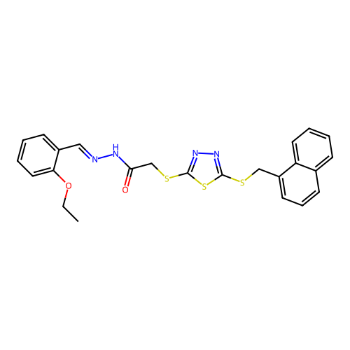 (E)-N'-(2-ethoxybenzylidene)-2-((5-((naphthalen-1-ylmethyl)thio)-1,3,4-thiadiazol-2-yl)thio)acetohydrazide structure