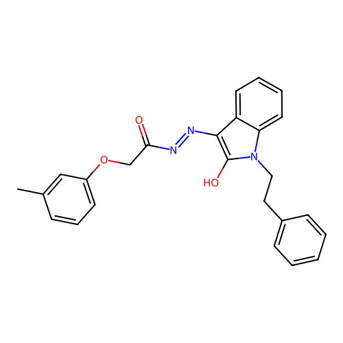 (Z)-N'-(2-oxo-1-phenethylindolin-3-ylidene)-2-(m-tolyloxy)acetohydrazide structure