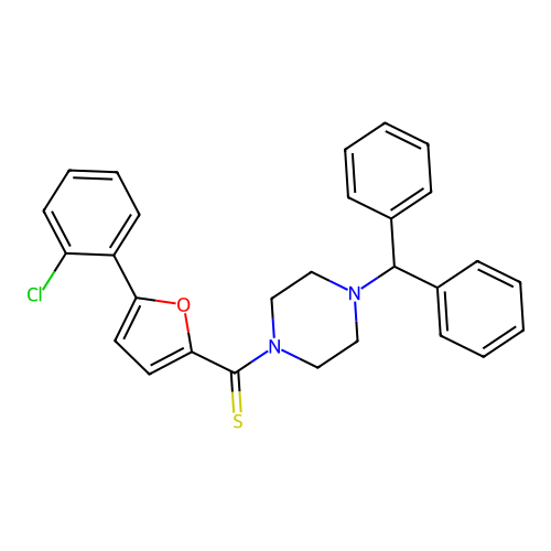 [5-(2-Chlorophenyl)furan-2-yl][4-(diphenylmethyl)piperazin-1-yl]methanethione structure