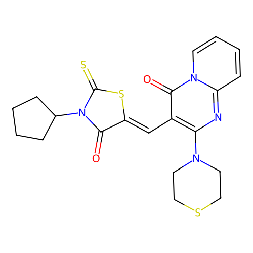 (5Z)-3-cyclopentyl-5-[(4-oxo-2-thiomorpholin-4-ylpyrido[1,2-a]pyrimidin-3-yl)methylidene]-2-sulfanylidene-1,3-thiazolidin-4-one structure