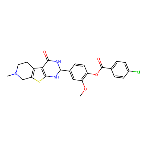 2-methoxy-4-(7-methyl-4-oxo-1,2,3,4,5,6,7,8-octahydropyrido[4',3':4,5]thieno[2,3-d]pyrimidin-2-yl)phenyl 4-chlorobenzoate structure
