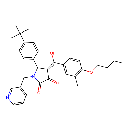 (4E)-4-[(4-butoxy-3-methylphenyl)-hydroxymethylidene]-5-(4-tert-butylphenyl)-1-(pyridin-3-ylmethyl)pyrrolidine-2,3-dione structure