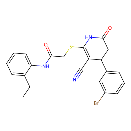 2-{[4-(3-bromophenyl)-3-cyano-6-oxo-1,4,5,6-tetrahydropyridin-2-yl]sulfanyl}-N-(2-ethylphenyl)acetamide structure