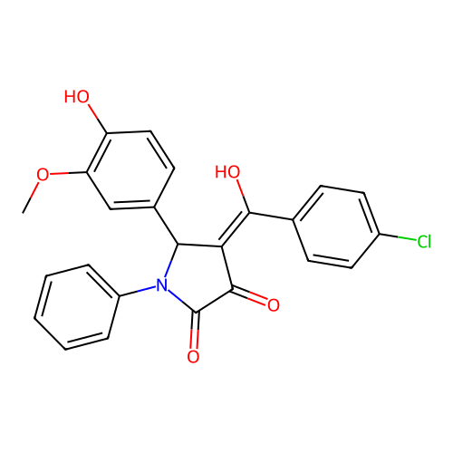 (4E)-4-[(4-chlorophenyl)(hydroxy)methylidene]-5-(4-hydroxy-3-methoxyphenyl)-1-phenylpyrrolidine-2,3-dione structure