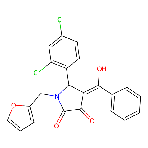 (4E)-5-(2,4-dichlorophenyl)-1-(furan-2-ylmethyl)-4-[hydroxy(phenyl)methylidene]pyrrolidine-2,3-dione structure