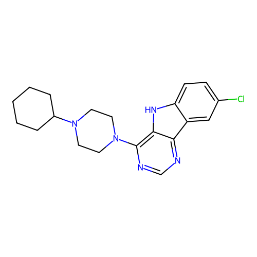 8-chloro-4-(4-cyclohexylpiperazin-1-yl)-5H-pyrimido[5,4-b]indole structure