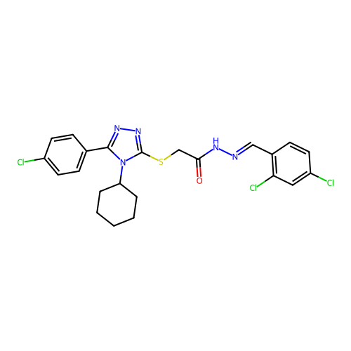 2-{[5-(4-chlorophenyl)-4-cyclohexyl-4H-1,2,4-triazol-3-yl]sulfanyl}-N'-[(E)-(2,4-dichlorophenyl)methylidene]acetohydrazide structure