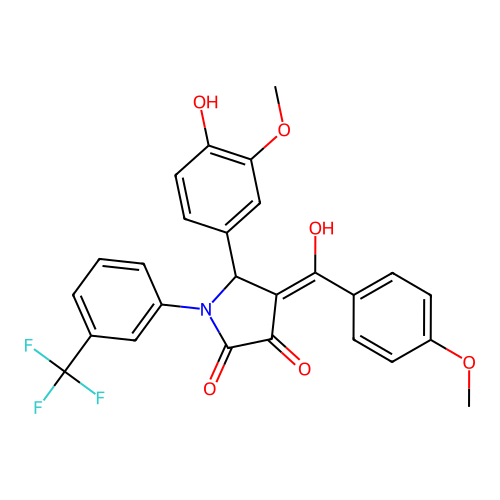 (4E)-5-(4-hydroxy-3-methoxyphenyl)-4-[hydroxy(4-methoxyphenyl)methylidene]-1-[3-(trifluoromethyl)phenyl]pyrrolidine-2,3-dione structure