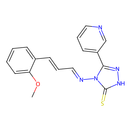 4-[(E)-[(E)-3-(2-methoxyphenyl)prop-2-enylidene]amino]-3-pyridin-3-yl-1H-1,2,4-triazole-5-thione structure