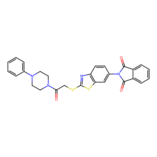 2-(2-{[2-oxo-2-(4-phenylpiperazin-1-yl)ethyl]sulfanyl}-1,3-benzothiazol-6-yl)-1H-isoindole-1,3(2H)-dione structure