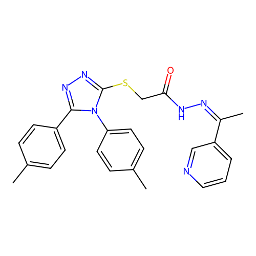 (Z)-2-((4,5-di-p-tolyl-4H-1,2,4-triazol-3-yl)thio)-N'-(1-(pyridin-3-yl)ethylidene)acetohydrazide structure