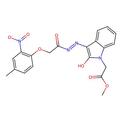(E)-methyl 2-(3-(2-(2-(4-methyl-2-nitrophenoxy)acetyl)hydrazono)-2-oxoindolin-1-yl)acetate structure