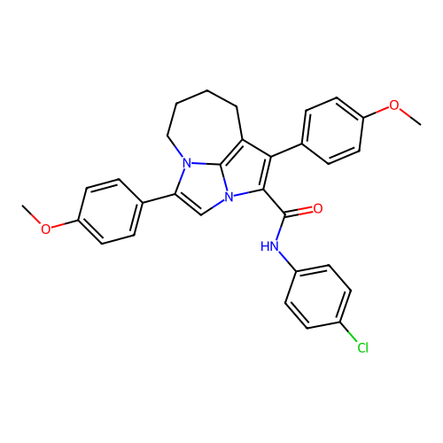 N-(4-chlorophenyl)-1,4-bis(4-methoxyphenyl)-5,6,7,8-tetrahydro-2a,4a-diazacyclopenta[cd]azulene-2-carboxamide structure