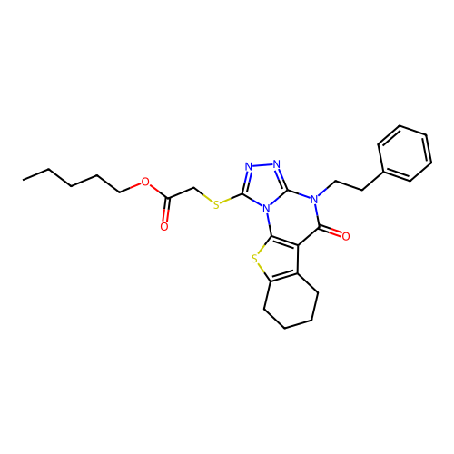 pentyl {[5-oxo-4-(2-phenylethyl)-4,5,6,7,8,9-hexahydro[1]benzothieno[3,2-e][1,2,4]triazolo[4,3-a]pyrimidin-1-yl]sulfanyl}acetate structure