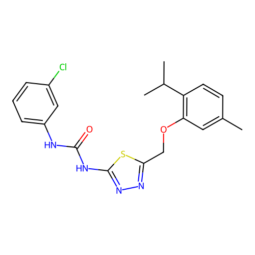 1-(3-chlorophenyl)-3-(5-((2-isopropyl-5-methylphenoxy)methyl)-1,3,4-thiadiazol-2-yl)urea structure