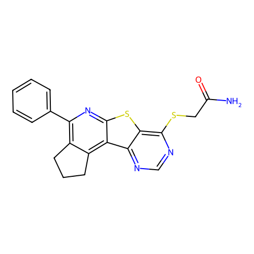 2-((4-phenyl-2,3-dihydro-1H-cyclopenta[4',5']pyrido[3',2':4,5]thieno[3,2-d]pyrimidin-7-yl)thio)acetamide structure