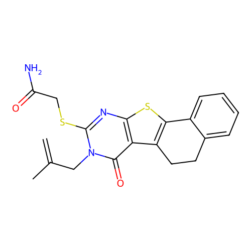 2-((8-(2-methylallyl)-7-oxo-5,6,7,8-tetrahydronaphtho[2',1':4,5]thieno[2,3-d]pyrimidin-9-yl)thio)acetamide structure