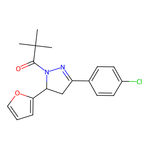 1-[5-(4-chlorophenyl)-3-(furan-2-yl)-3,4-dihydropyrazol-2-yl]-2,2-dimethylpropan-1-one structure