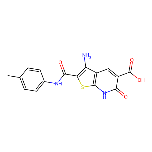 3-amino-2-[(4-methylphenyl)carbamoyl]-6-oxo-6,7-dihydrothieno[2,3-b]pyridine-5-carboxylic acid structure