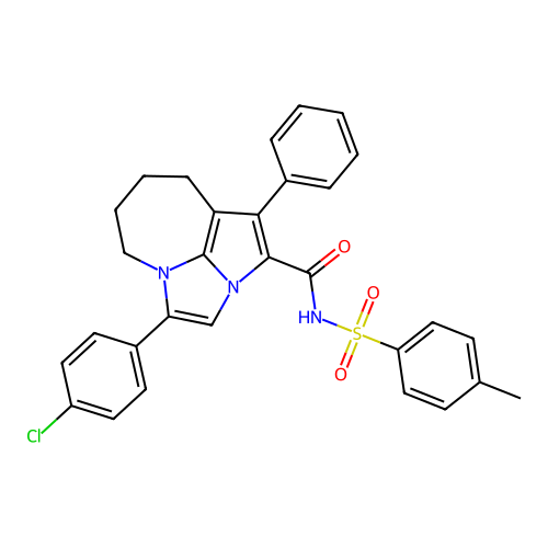 4-(4-chlorophenyl)-1-phenyl-N-tosyl-5,6,7,8-tetrahydro-2a,4a-diazacyclopenta[cd]azulene-2-carboxamide structure