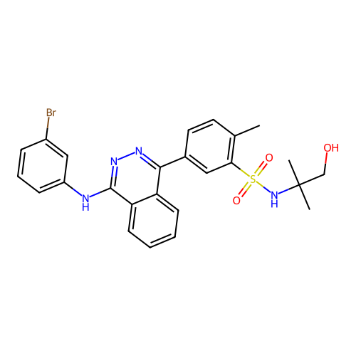 5-{4-[(3-bromophenyl)amino]phthalazin-1-yl}-N-(1-hydroxy-2-methylpropan-2-yl)-2-methylbenzenesulfonamide structure