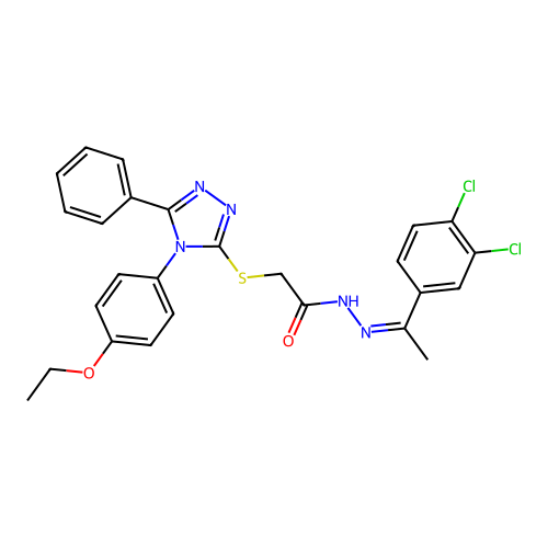 (Z)-N'-(1-(3,4-dichlorophenyl)ethylidene)-2-((4-(4-ethoxyphenyl)-5-phenyl-4H-1,2,4-triazol-3-yl)thio)acetohydrazide structure
