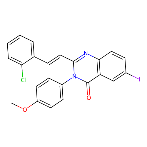 2-[(E)-2-(2-chlorophenyl)ethenyl]-6-iodo-3-(4-methoxyphenyl)quinazolin-4(3H)-one structure