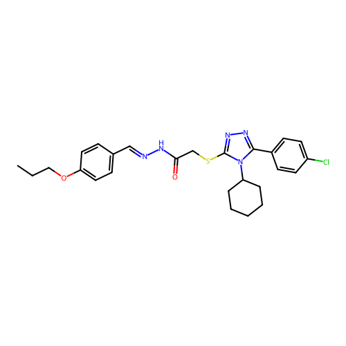 2-{[5-(4-chlorophenyl)-4-cyclohexyl-4H-1,2,4-triazol-3-yl]sulfanyl}-N'-[(E)-(4-propoxyphenyl)methylidene]acetohydrazide structure