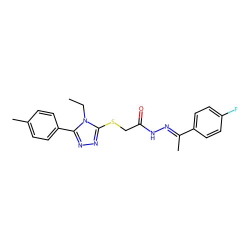 2-{[4-ethyl-5-(4-methylphenyl)-4H-1,2,4-triazol-3-yl]sulfanyl}-N'-[(1E)-1-(4-fluorophenyl)ethylidene]acetohydrazide structure