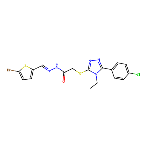 N'-[(E)-(5-bromothiophen-2-yl)methylidene]-2-{[5-(4-chlorophenyl)-4-ethyl-4H-1,2,4-triazol-3-yl]sulfanyl}acetohydrazide structure