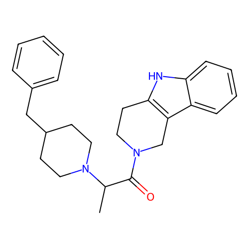 2-(4-benzylpiperidin-1-yl)-1-(1,3,4,5-tetrahydropyrido[4,3-b]indol-2-yl)propan-1-one structure