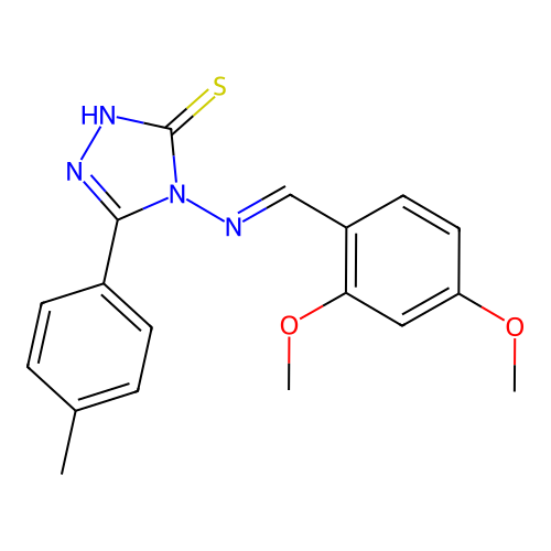 (E)-4-((2,4-dimethoxybenzylidene)amino)-5-(p-tolyl)-4H-1,2,4-triazole-3-thiol structure