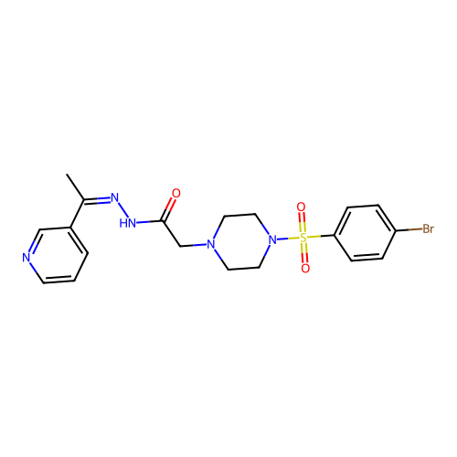 2-[4-(4-bromophenyl)sulfonylpiperazin-1-yl]-N-[(Z)-1-pyridin-3-ylethylideneamino]acetamide structure