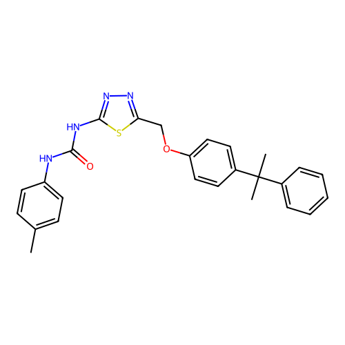 1-(4-methylphenyl)-3-(5-{[4-(2-phenylpropan-2-yl)phenoxy]methyl}-1,3,4-thiadiazol-2-yl)urea structure