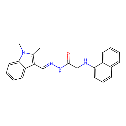 (E)-N'-((1,2-dimethyl-1H-indol-3-yl)methylene)-2-(naphthalen-1-ylamino)acetohydrazide structure
